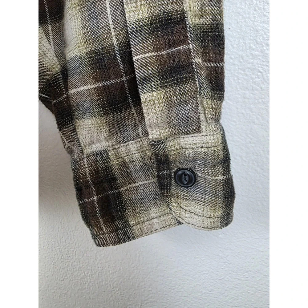 Levis Shirt Mens Large Brown Beige Plaid Button Up Flannel Western Workwear Warm